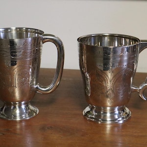 c1900 Pair of Large Indian Silver Plate Drinking Cups with Hand Hammered Designs