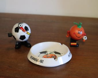 1982 World Cup Memorabilia from Espana 82 inc Whistle, Ashtray and Wind-up Football Toy