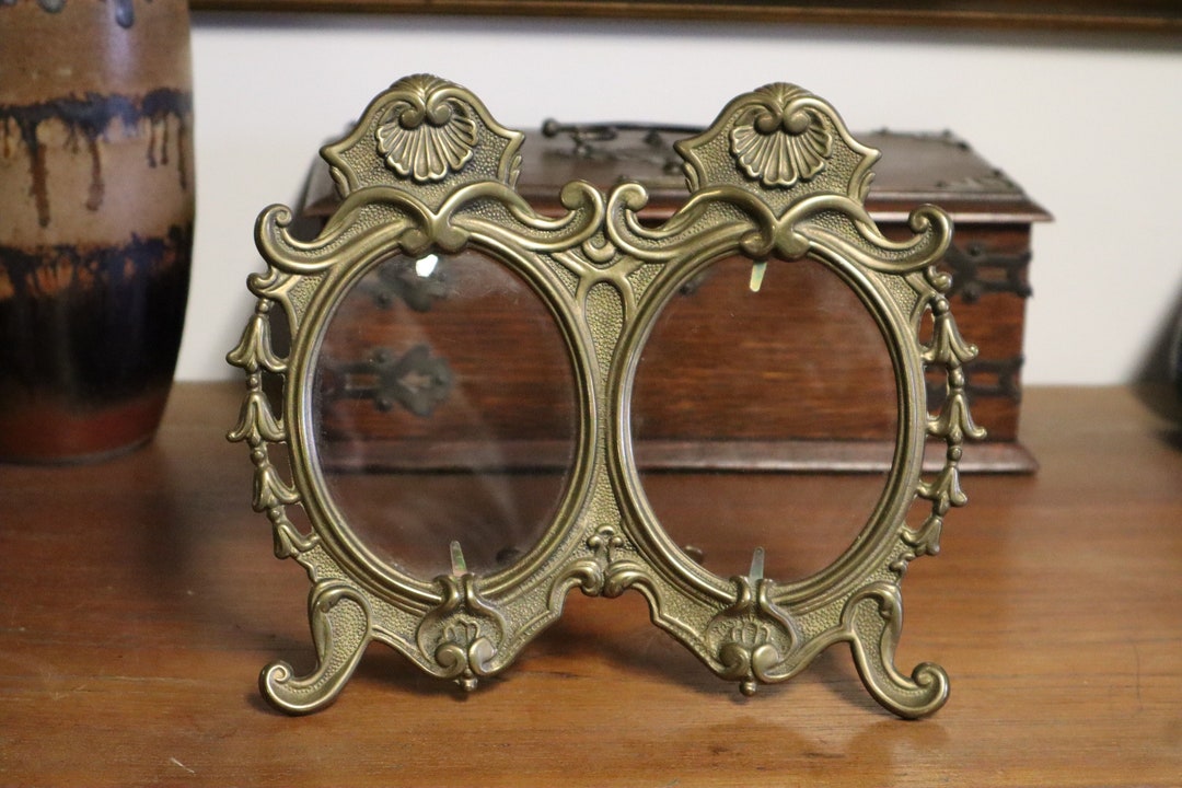 Antique Brass Double Photo Frame Art Nouveau Style Brass - Etsy
