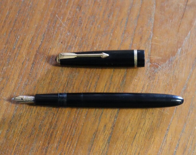 1960's Parker Slimfold Fountain Pen With 14ct Gold Nib in Black Case ...