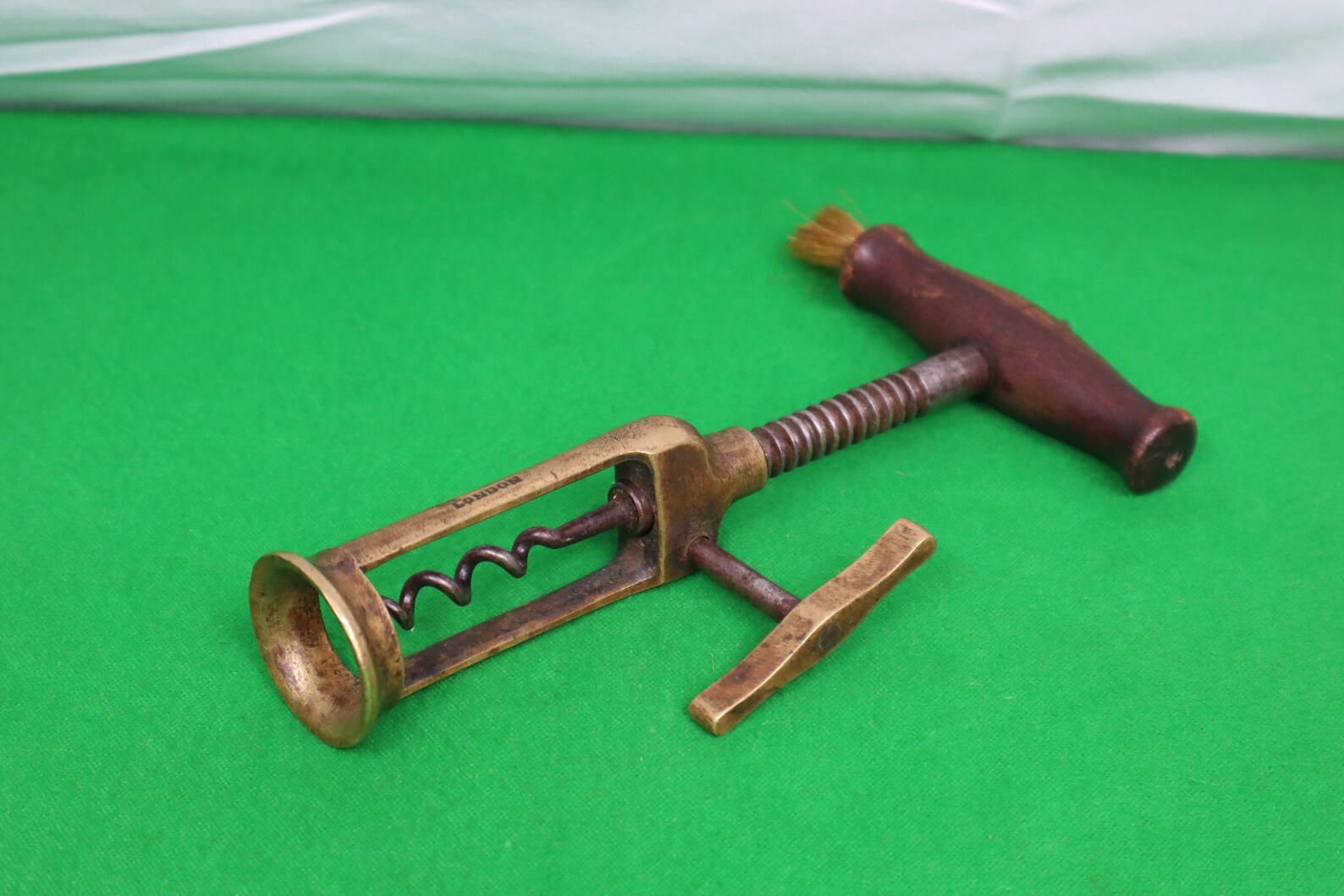 Antique London Brass Rack & Pinion Corkscrew with Brush Etsy