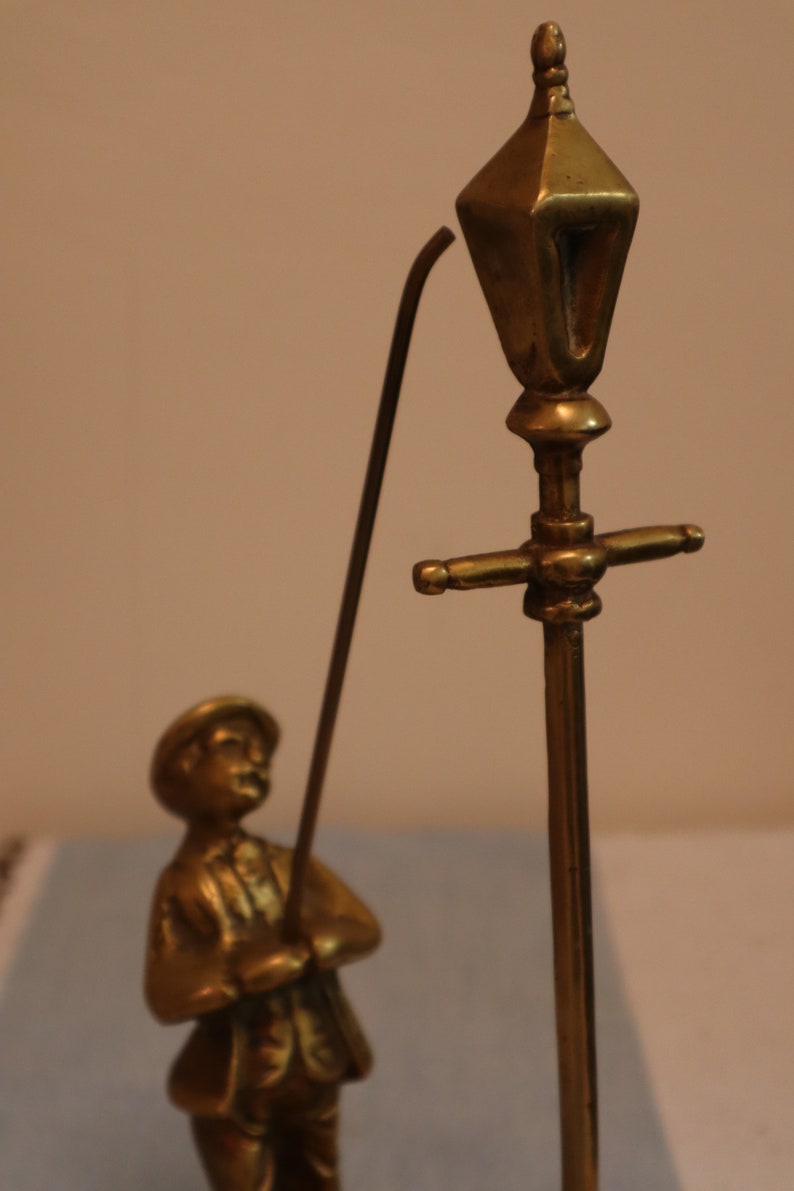 Large 13 Vintage Brass Lamp Lighter Statue With Dog Etsy