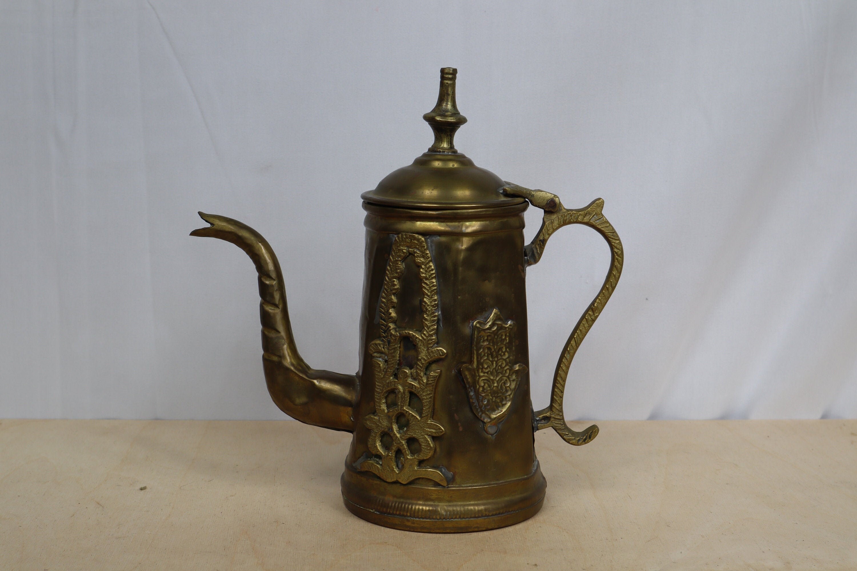 Large Ornate Brass Teapot Vintage Asian Hand Made Brass Etsy