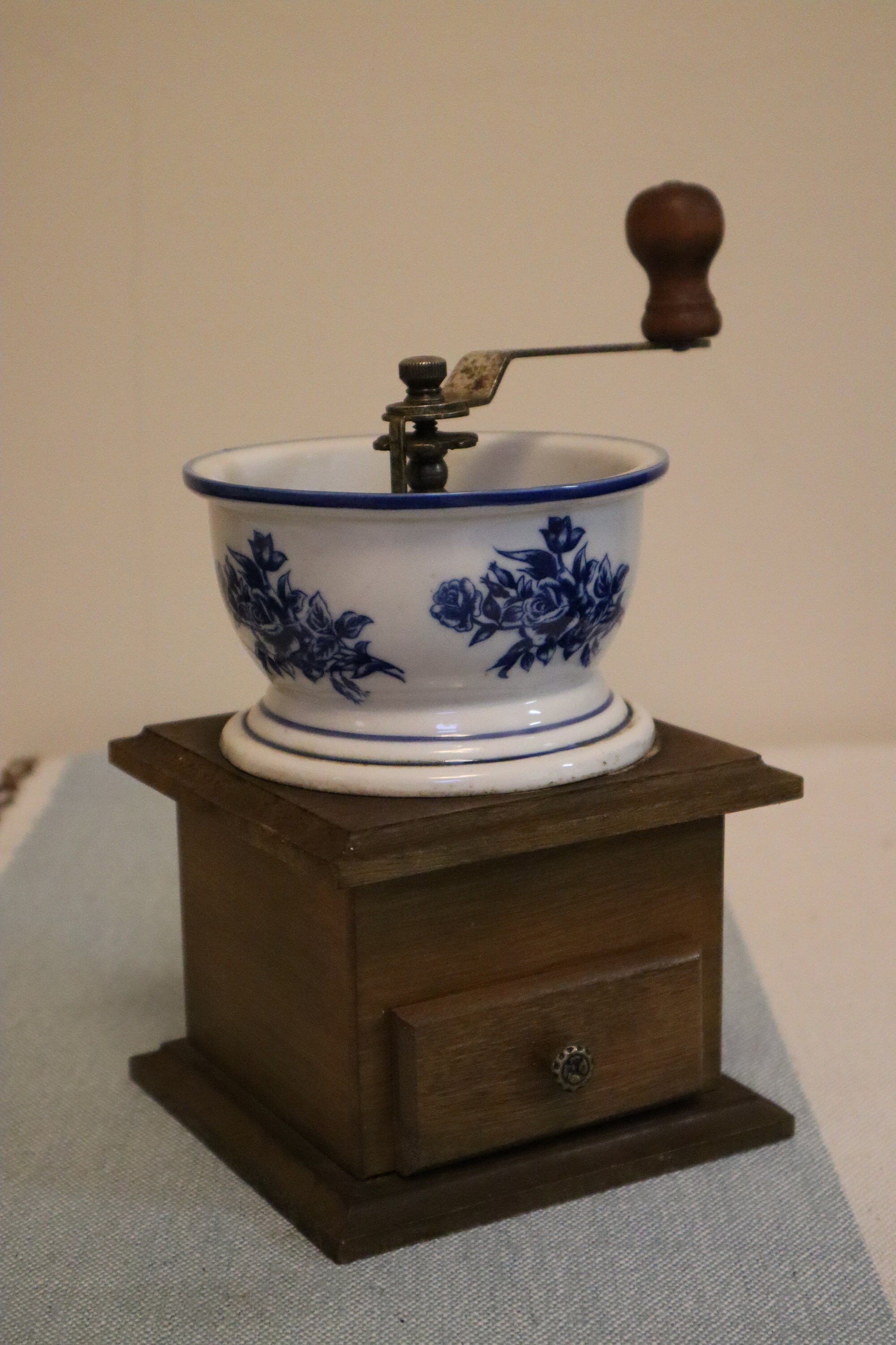 Vintage Coffee Grinder With Ceramic Bowl Wood Coffee Grinder Etsy