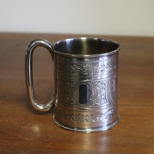 1876 Hallmarked Sterling Silver Cup with Hand Engraved Bright Cut Design - Heavy 126g Solid Silver Cup