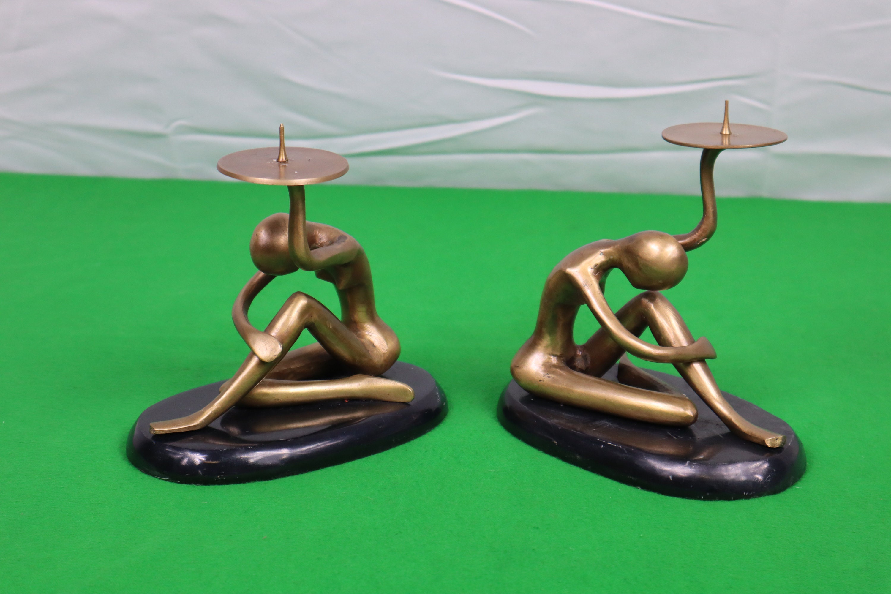 Art Nouveau Brass Figure Candle Holders on Marble Base Pair Etsy