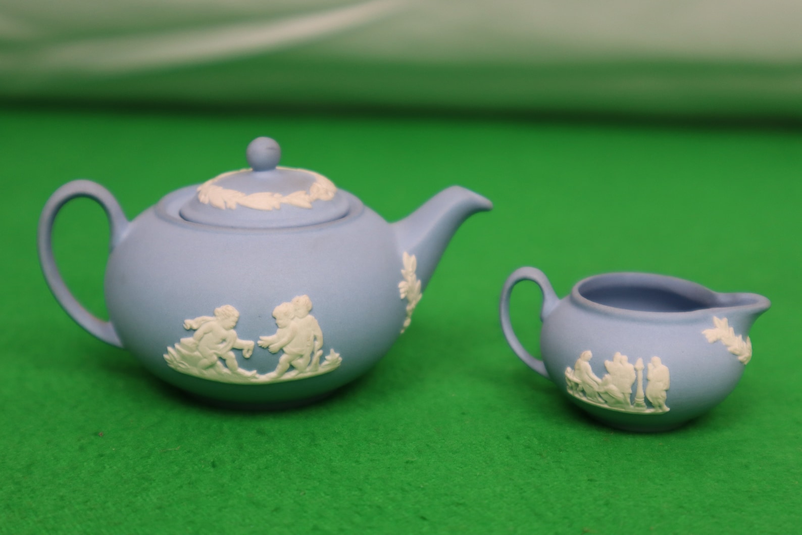 Wedgwood Miniature Teapot and Milk Jug Mini Blue Jasperware Etsy