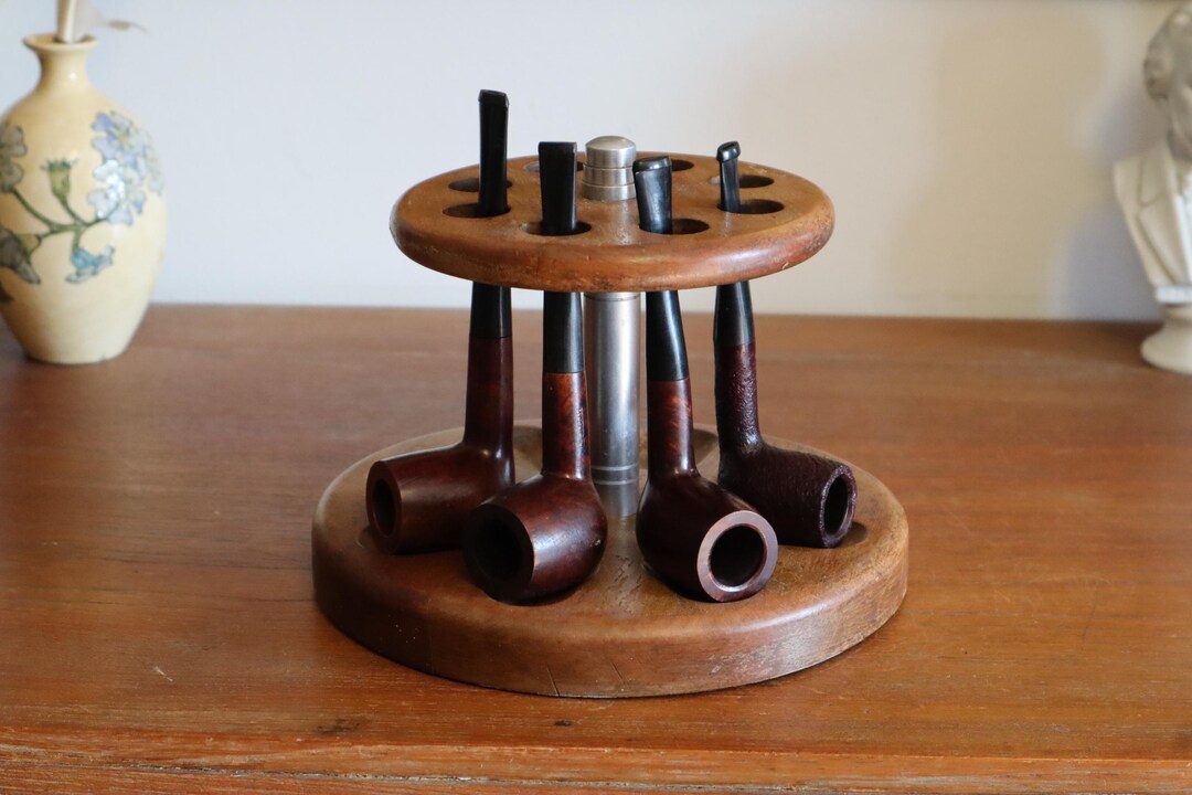 Mid-century Wooden Pipe Rack With X4 Smoking Pipes - Hardcastle and ...