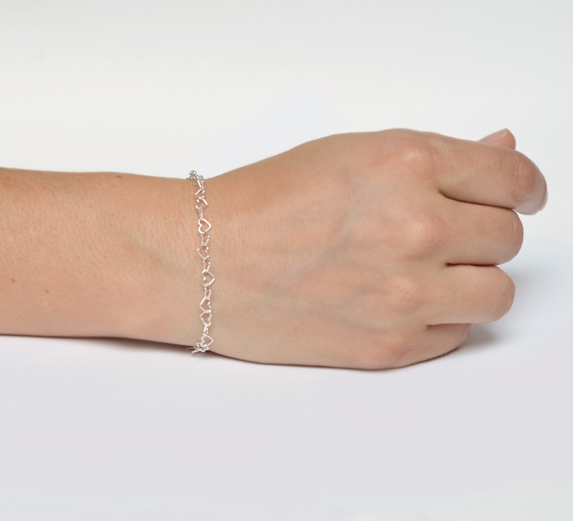 Silver Heart Bracelet / Silver Chain Bracelet / Linked Heart Etsy