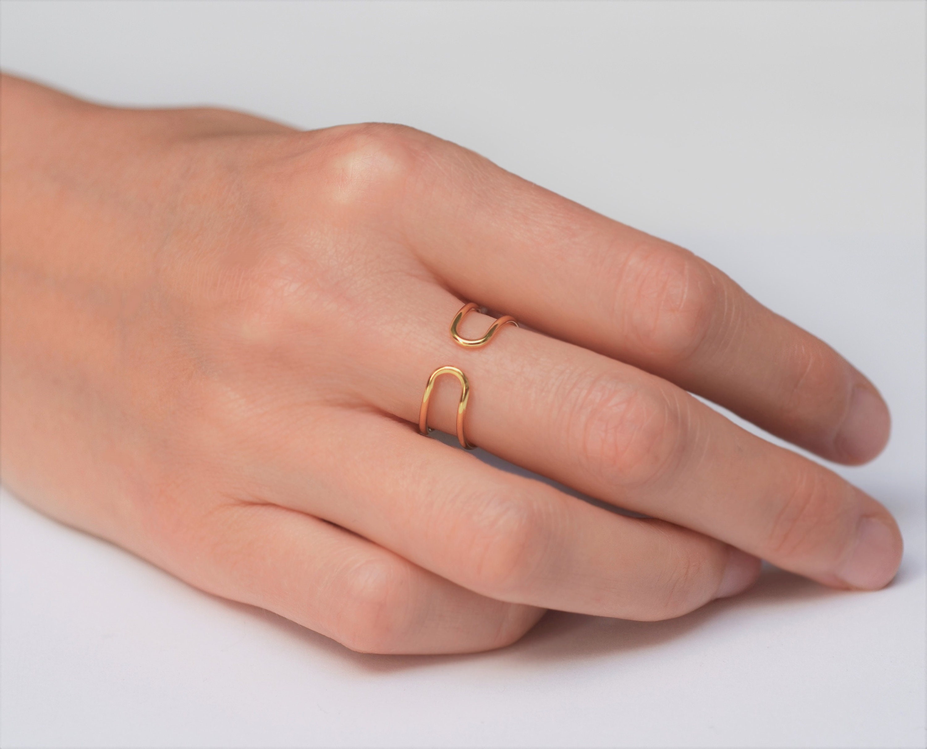 Double Band Ring / Gold Double Ring / Dual Band Ring / Thin Etsy
