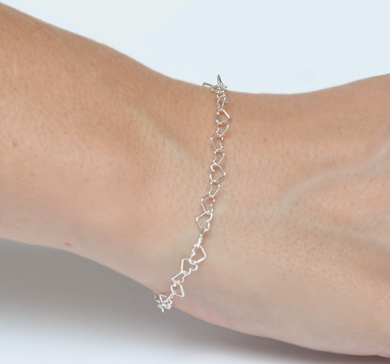 Silver Heart Bracelet / Silver Chain Bracelet / Linked Heart Etsy