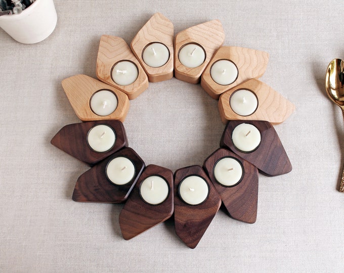 Wooden Tea Light Holder, Modular Walnut Tealight, Maple Candle Holder, Bees Wax Candle Holder, Tealight Candle, Unique Decor, Modern Candle