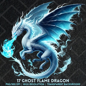 Ghost Flame Dragon Clipart Blue Fire Dragon Art Fantasy Creature Sublimation Stickers Junk Journal Spooky Halloween Digital Instant Download