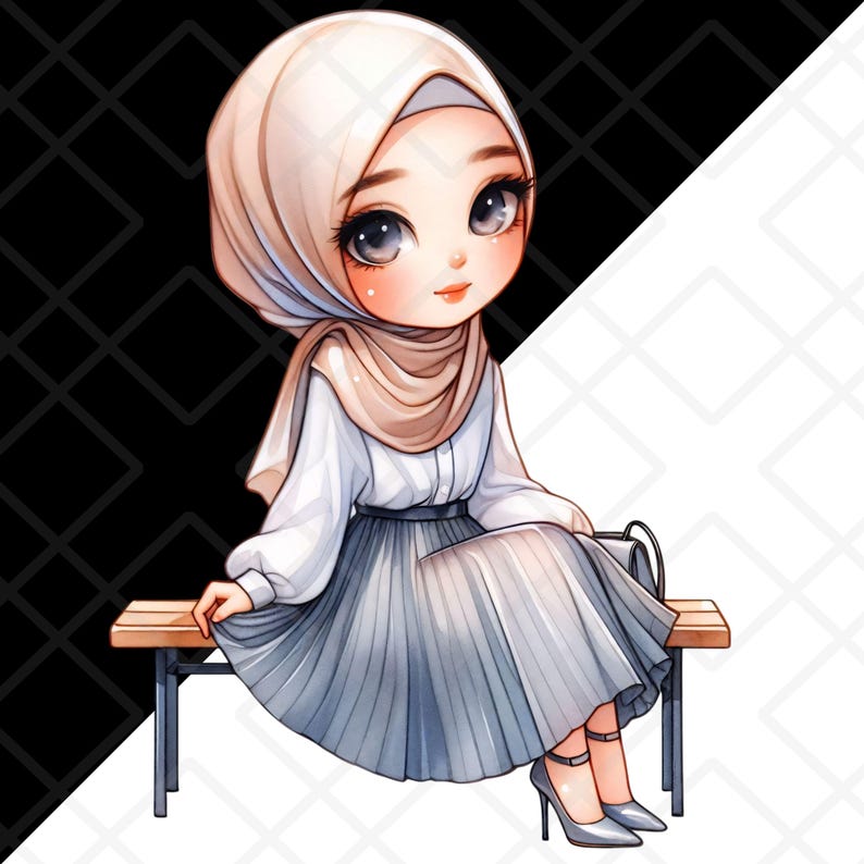 Modesty Sticker Islam Cute Hijabi Chibi Girl Clipart Modest Fashionista Muslim Islam Muslimah ...