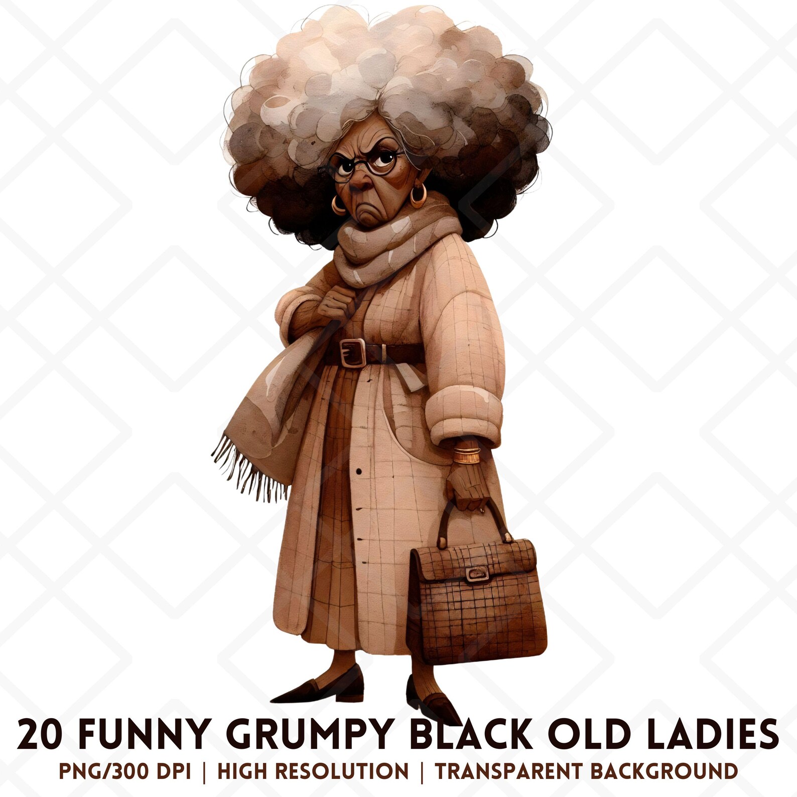Grumpy Ladies Funny Grumpy Black Old Ladies Clipart PNG, Cute Sassy Afro-american ...