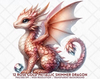 Dragón de oro rosa, clipart PNG, brillo metálico, bebé dragón, criatura fantástica, gema PNG, sublimación, pegatina digital, revistas basura