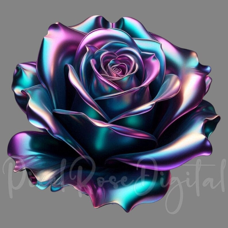 Iridescent Roses 16 Holographic Rose Bloom PNG Iridescent Flower Clipart for Sublimation ...