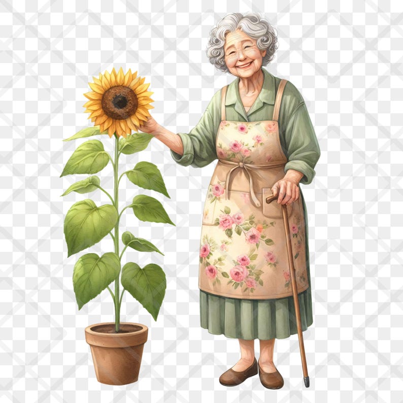 Gardening Old Lady Clipart PNG Cute Grandma Cottagecore Granny Floral ...