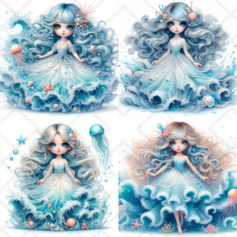 Ocean Goddess Fantasy Clipart, Ethereal Sea Princess JPG, Whimsical ...