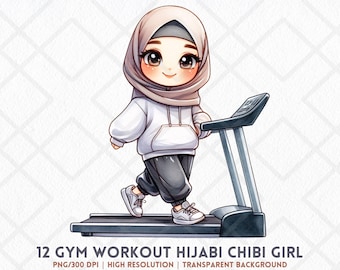 Cute Hijabi Chibi Girl Clipart Gym Workout Muslim Islam Muslimah PNG Islamic Modesty Girl Clipart Faith Hijabi Lady Clipart Digital Sticker