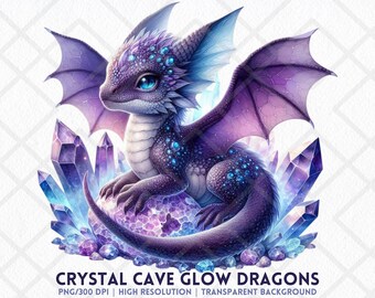 11 Kristall Höhle Drachen Clipart PNG Lila Fantasy Drachen Edelsteine Kristalle Kunst Aufkleber Sublimation Digitale Aufkleber Junk Journals