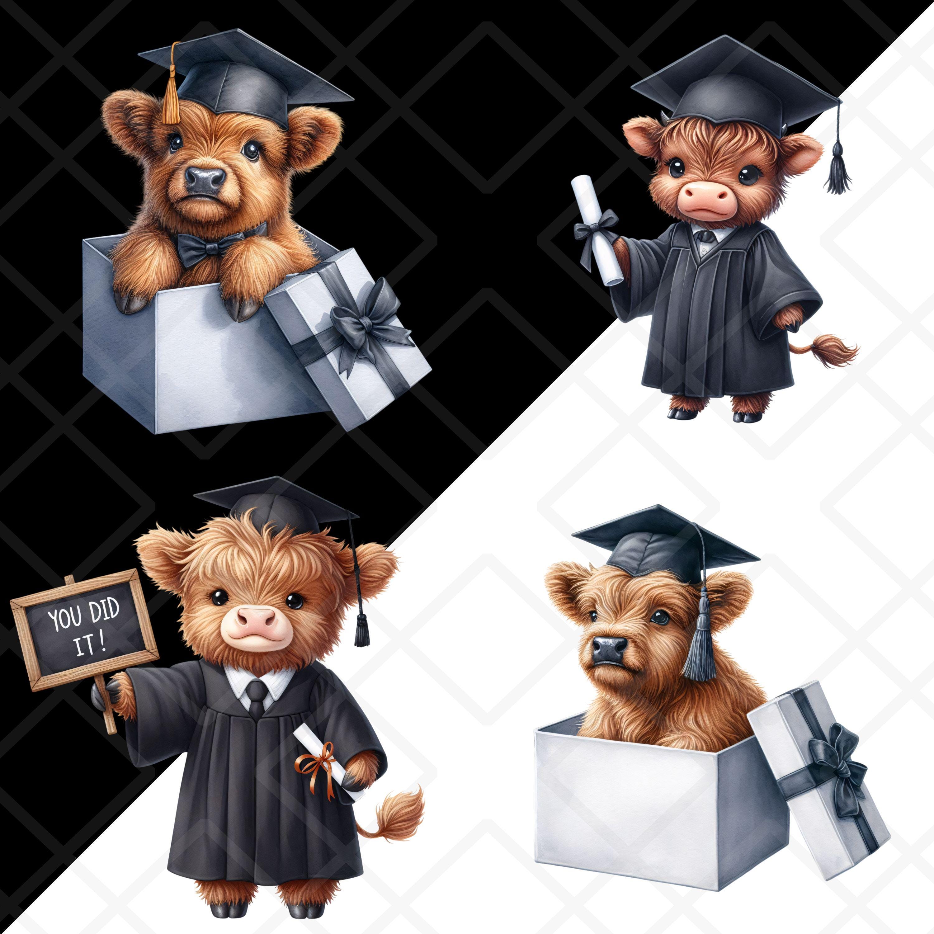 Baby Highland Cow Graduation Png Clipart, Cute Cow Png, Watercolor ...