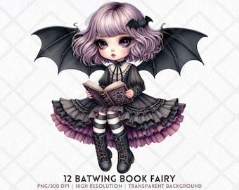 Livro de fadas Batwing PNG Clipart Gótico Halloween Chibi Fofo Assustador Kawaii Sublimação Adesivo Digital Diário de Lixo Download Instantâneo