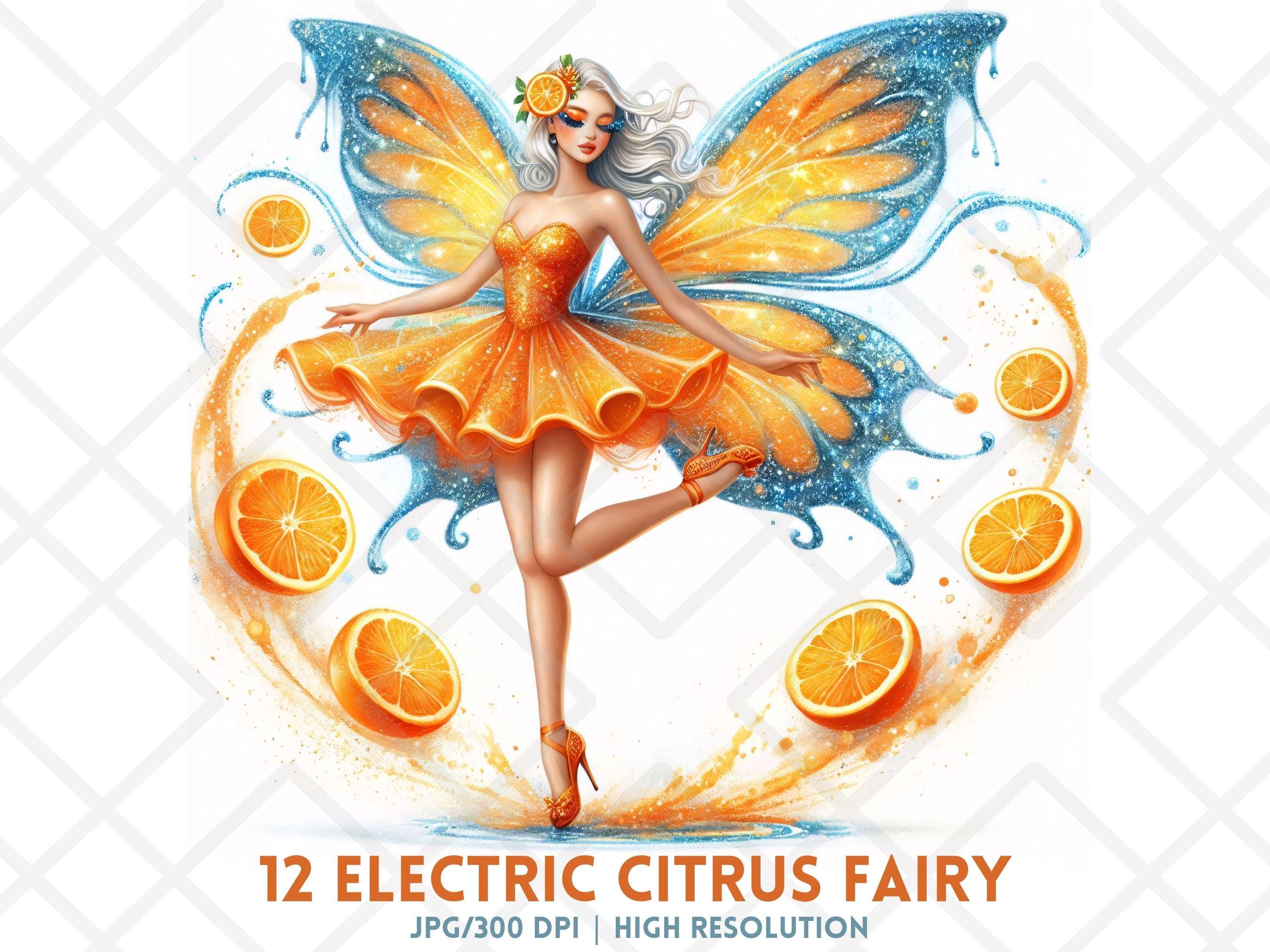 エレクトリックシトラスフェアリーJPG、水彩画の妖精クリップアートJPG