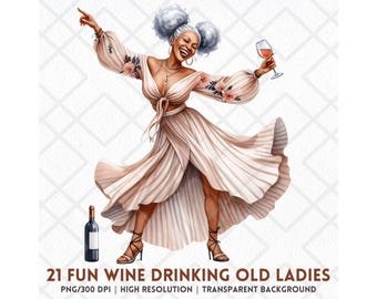 Grappige wijndrinkende oude dames PNG-clipart, aangeschoten oma's digitale stickers, humoristische oma wijnliefhebber digitale download scrapbooking