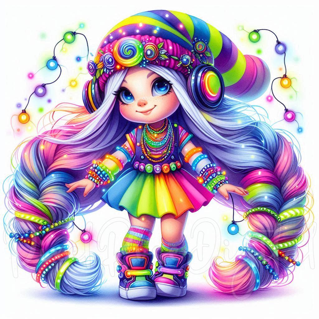 12 Glowstick Raver Girl Clipart JPG Digital Download Neon Rainbow Chibi ...