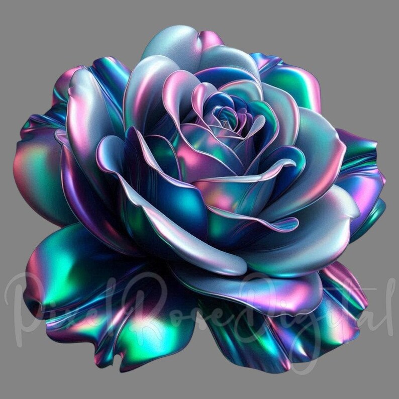 Iridescent Roses 16 Holographic Rose Bloom PNG Iridescent Flower Clipart for Sublimation ...
