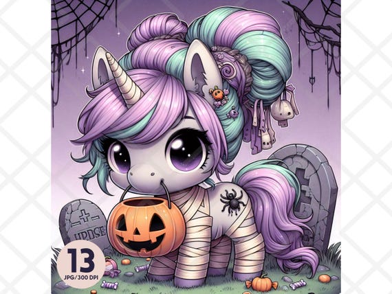 Pastel Mummy Unicorn Clipart, Kawaii Halloween Art (Digital Download)