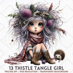 Clipart fille automne lunatique automne chardon enchevêtrement fille PNG forêt rustique forêt PNG forêt fille autocollants numériques journalisation artisanat