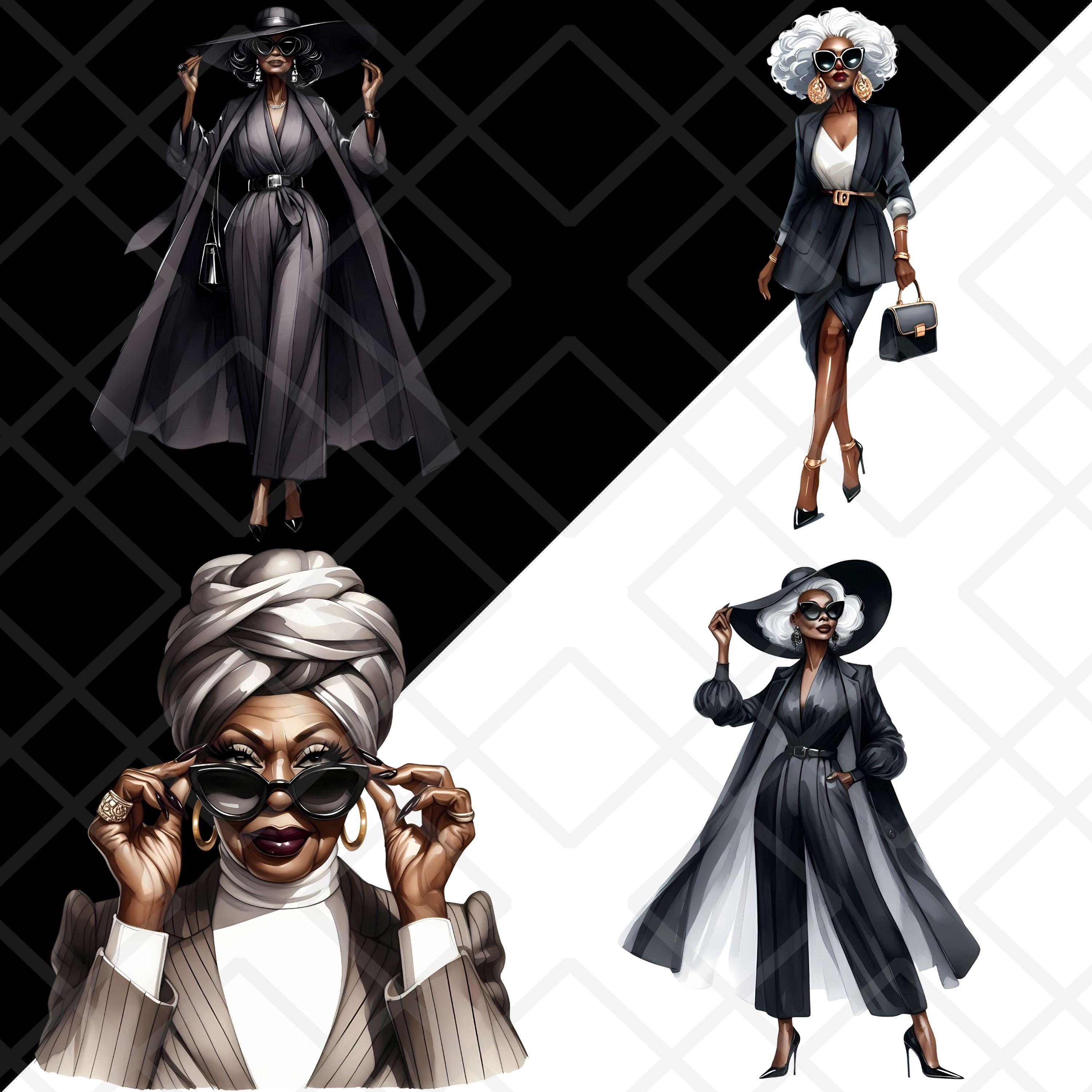 Glamorous Chic Old Ladies Clipart PNG, Sophisticated Black Woman ...