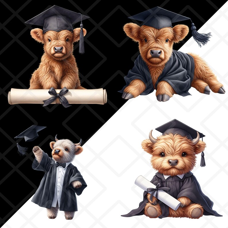 Baby Highland Cow Graduation Png Clipart, Cute Cow Png, Watercolor ...