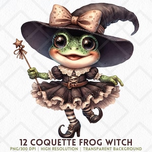 Coquette Frog Witch Clipart PNG Cute Fall Halloween PNG Magical Frog Cottagecore Frog PNG Sublimation Digital Sticker Junk Journals