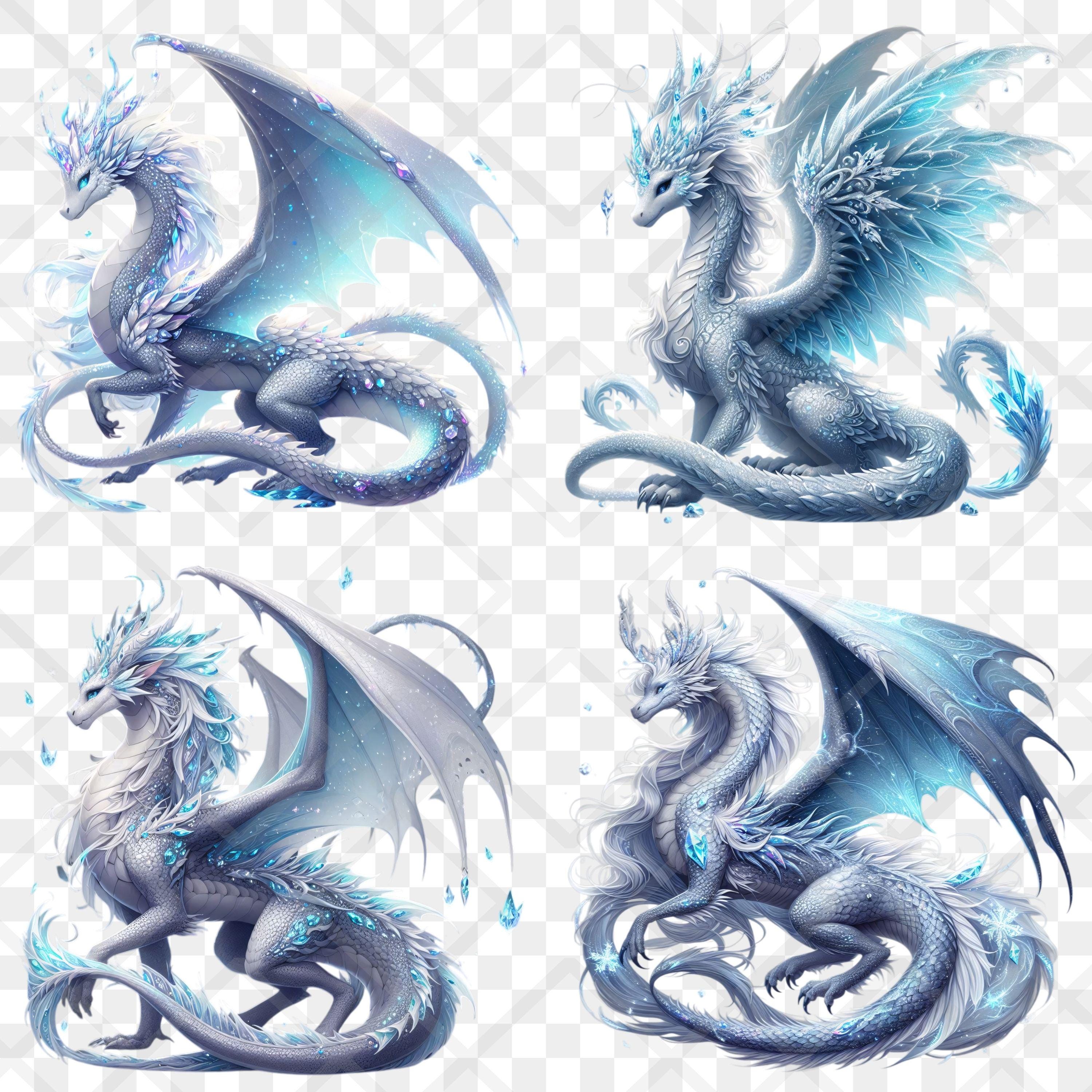Moonstone Ice Blue Dragon Clipart PNG Winter Fantasy Dragon Digital ...