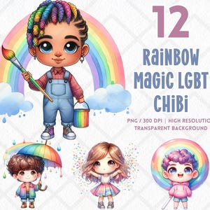 Arc-en-ciel magique LGBT Chibi LGBT Clipart mois de la fierté Gay fierté lesbienne drapeau LGBTQIA Png téléchargement numérique Junk Journal Sticker numérique