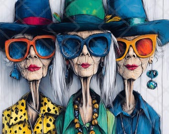 15 Funny Crazy Eccentric Old Ladies Best Friends JPG, Quirky Funny Grandma Clipart,  Funny Old People Digital Paper Craft Junk Journal