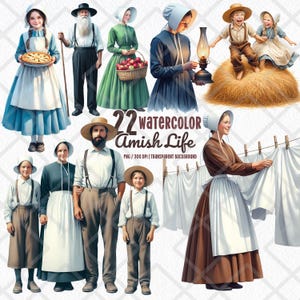 The Amish Life aquarel PNG, traditionele Amish familie clipart, landelijk landleven kunst, eenvoudig boerenleven, digitale sublimatie design
