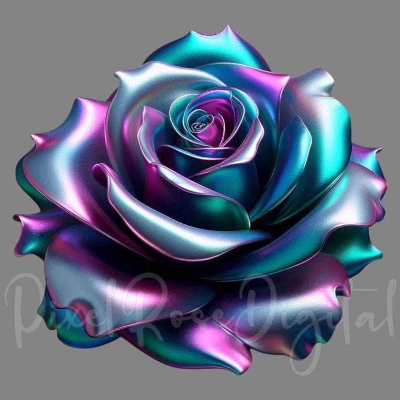 Iridescent Roses 16 Holographic Rose Bloom PNG Iridescent Flower Clipart for Sublimation ...