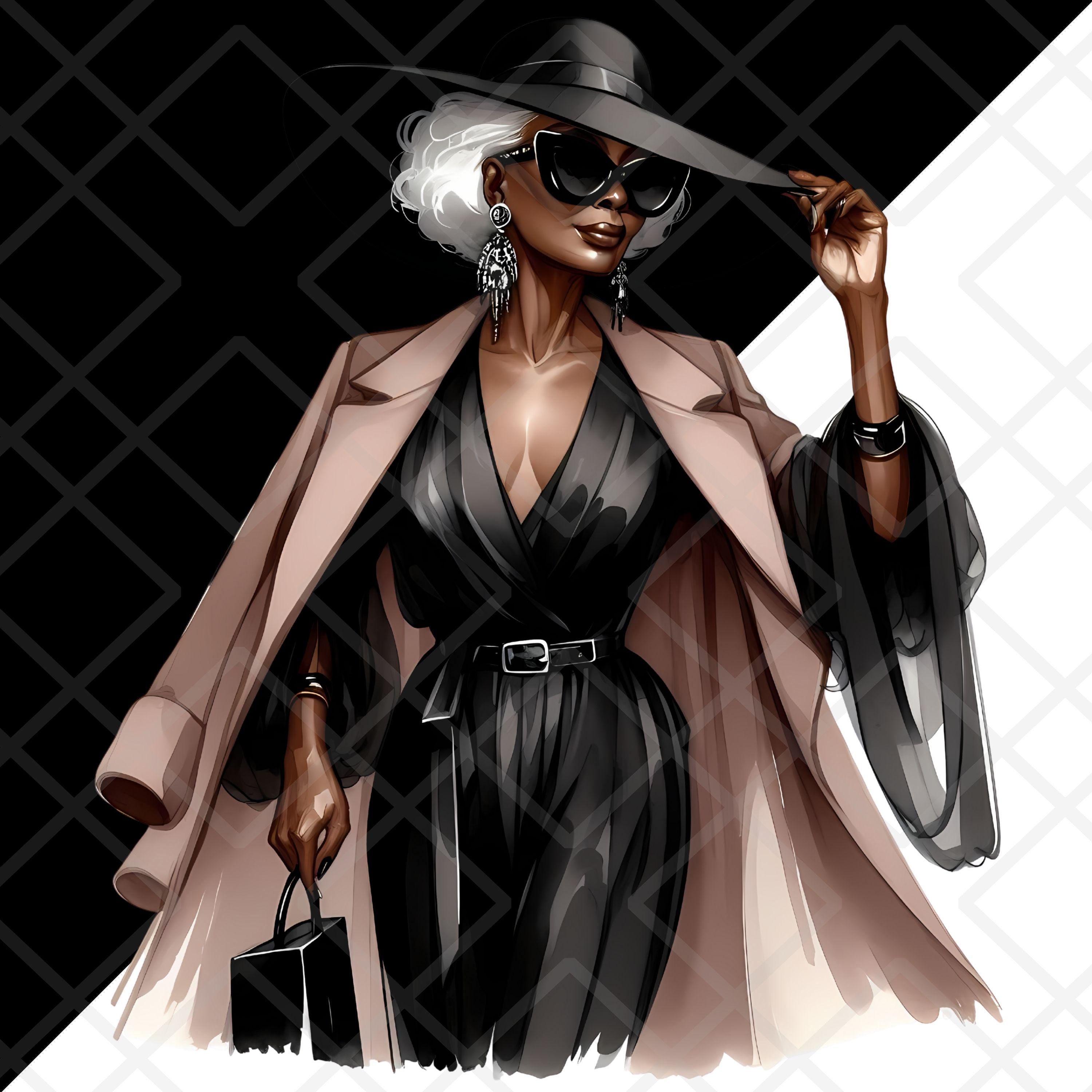 Glamorous Chic Old Ladies Clipart PNG, Sophisticated Black Woman ...