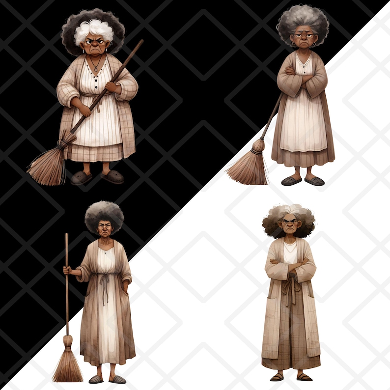 Funny Grumpy Black Old Ladies Clipart PNG, Cute Sassy Afro-american ...