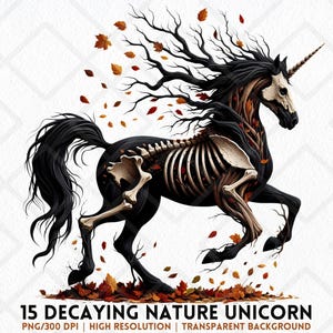 Gruseliges Einhorn JPG Verfallende Natur Einhorn PNG Skelett Einhorn Clipart Gruselig Herbst Herbst JPG Junk Journaling Kartenherstellung Digitaler Aufkleber