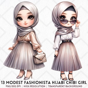 Modesty Sticker Islam Cute Hijabi Chibi Girl Clipart Modest Fashionista Muslim Islam Muslimah ...