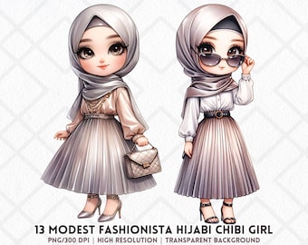 Cute Hijabi Chibi Girl Clipart Modest Fashionista Muslim Islam Muslimah PNG Islamic Modesty Girl Clipart Faith Hijabi PNG Digital Sticker