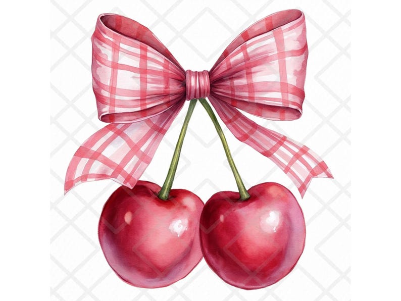 Watercolor Cherry Bow Png, Vintage Cherry Png, Cherry Clipart, Pink Bow Clipart, Cute Coquette Cherry Png, Coquette PNG, Digital Sticker