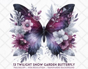 Paarse bloemen vlinder clipart png | Grillige aquarel vlinder met bloemen transparante illustraties | Plakboeken en ongewenste dagboekkunst