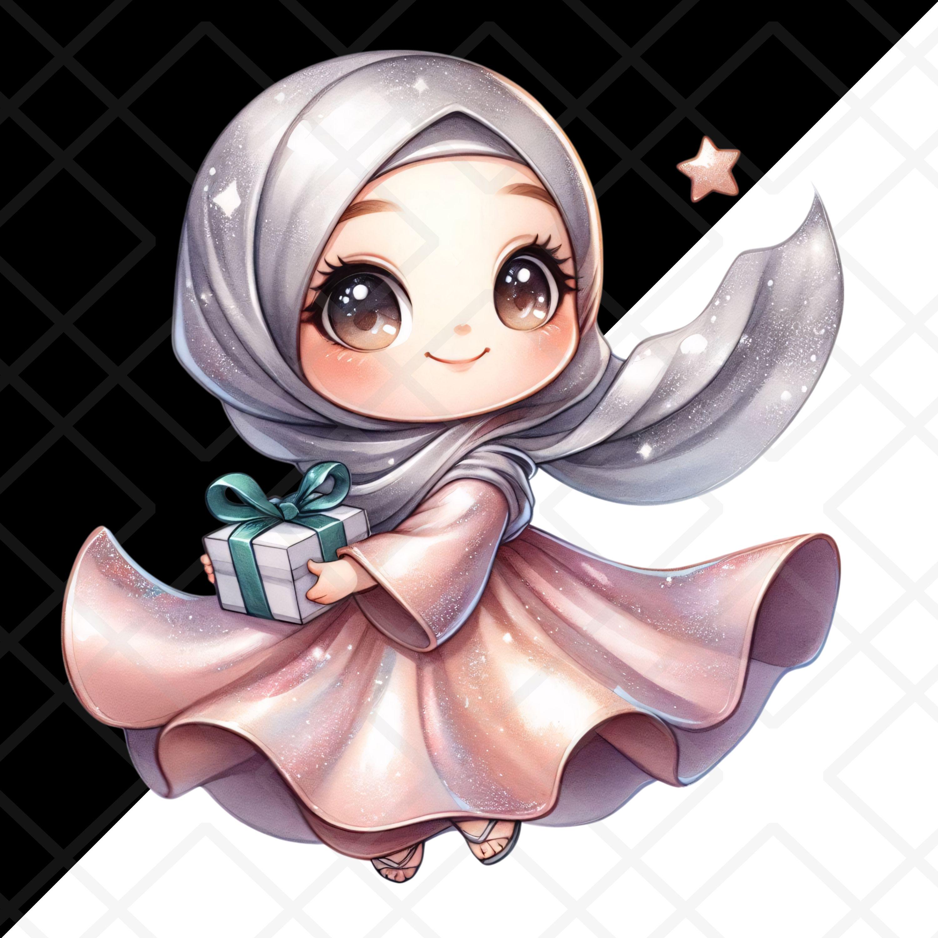 Modesty Sticker Islam Cute Hijabi Chibi Girl Clipart Eid Celebration Muslim Islam Muslimah ...