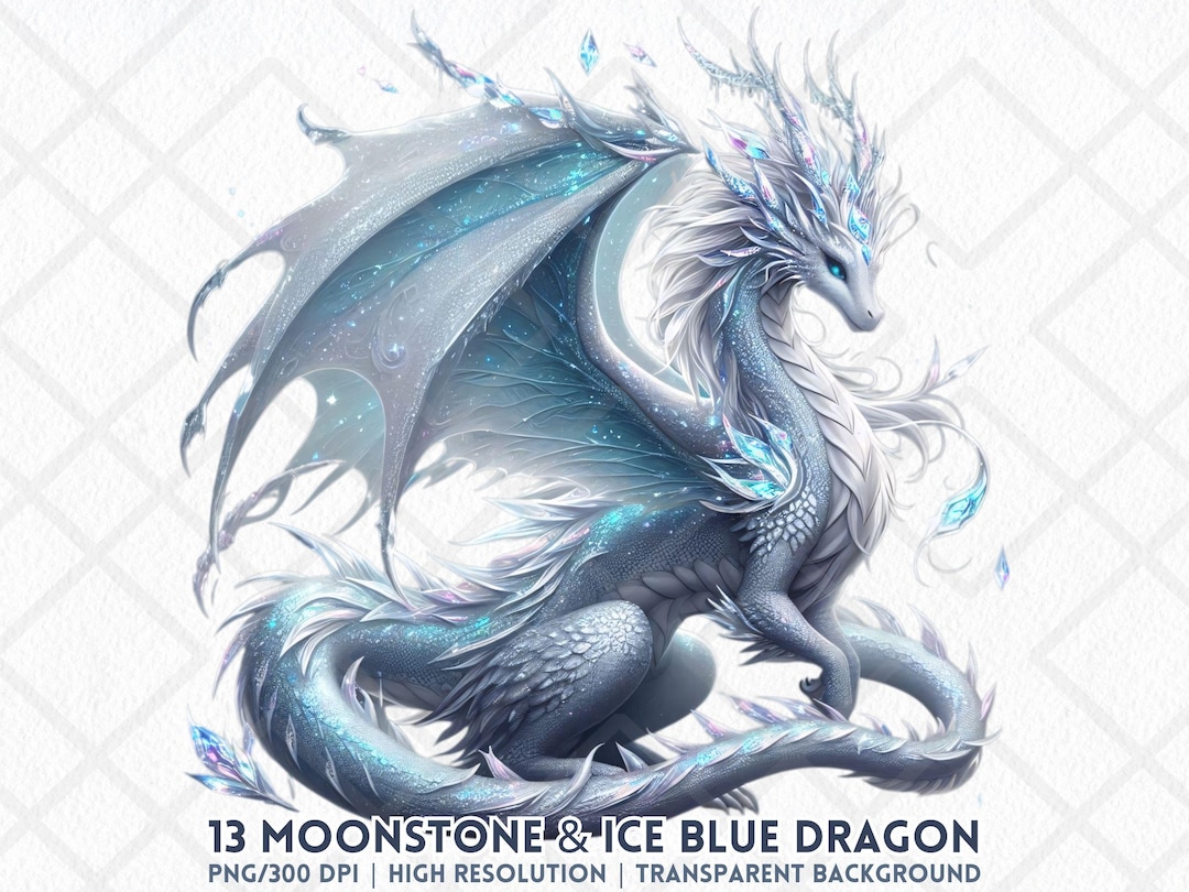 Moonstone Ice Blue Dragon Clipart PNG Winter Fantasy Dragon Digital ...
